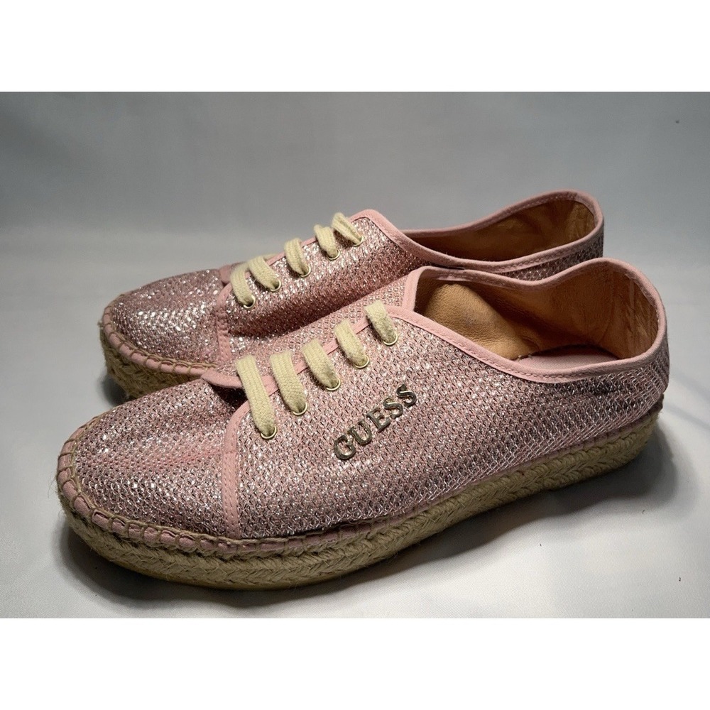 Guess Women's Sneaker Lace-up‎ Shoes Pink Sparkle Size 39
